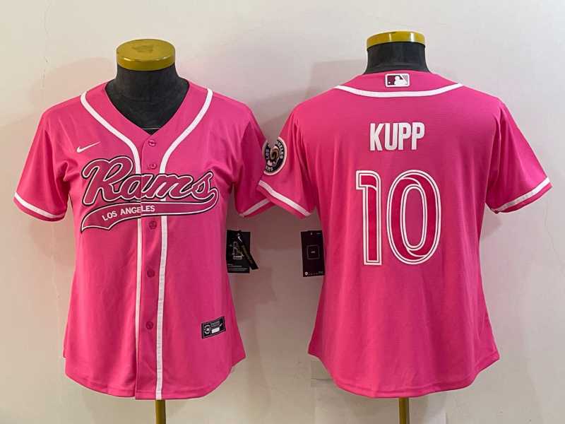 Womens Los Angeles Rams #10 Cooper Kupp Pink With Patch Cool Base Stitched Baseball Jersey